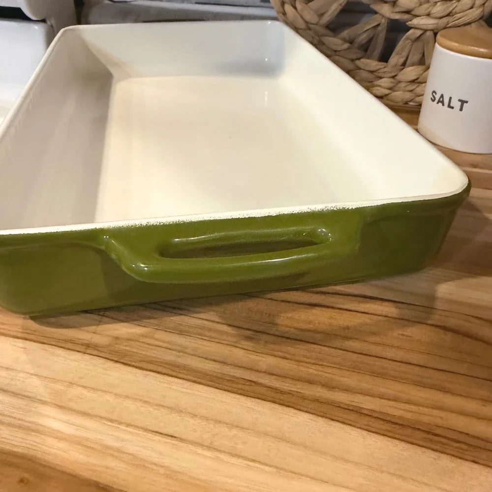 Vintage Copco Michael Lax Denmark Olive Green Enameled Cast Iron Baker 14